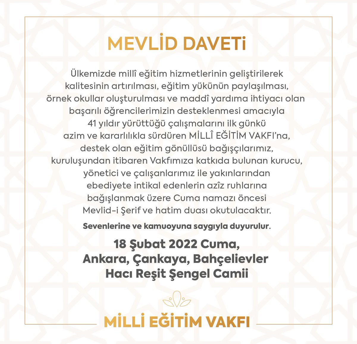 41.Yıl Mevlid-i Şerif Daveti
