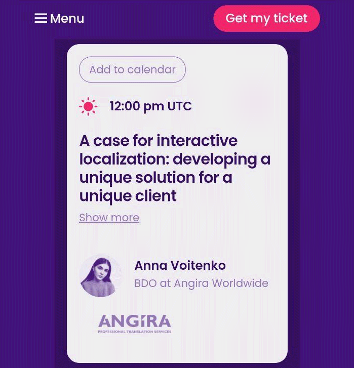 AngiraWorldwide's tweet photo. 🎮Interested in game development localization?
Join our BDO, Anna Voitenko, at #Locfromhome festival and learn everything you need to know about developing unique pipelines for unique #localization projects.
Save the date! https://t.co/IH8D1esyV2 https://t.co/i1zpMjnCEK