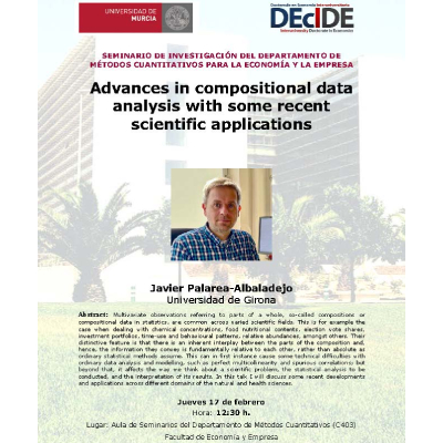 UmBiblioteca's tweet photo. #Conferencia "Advances in compositional data analysis with some recent scientific applications" @UMU #DEcID
➡️ https://t.co/6xsGy2FkzV
📆 17-02-2022
⏰ 12.30 h
📍 Aula de Seminarios del Departamento de Métodos Cuantitativos (C403). @EconomicasUMU https://t.co/RArZpkoBiZ