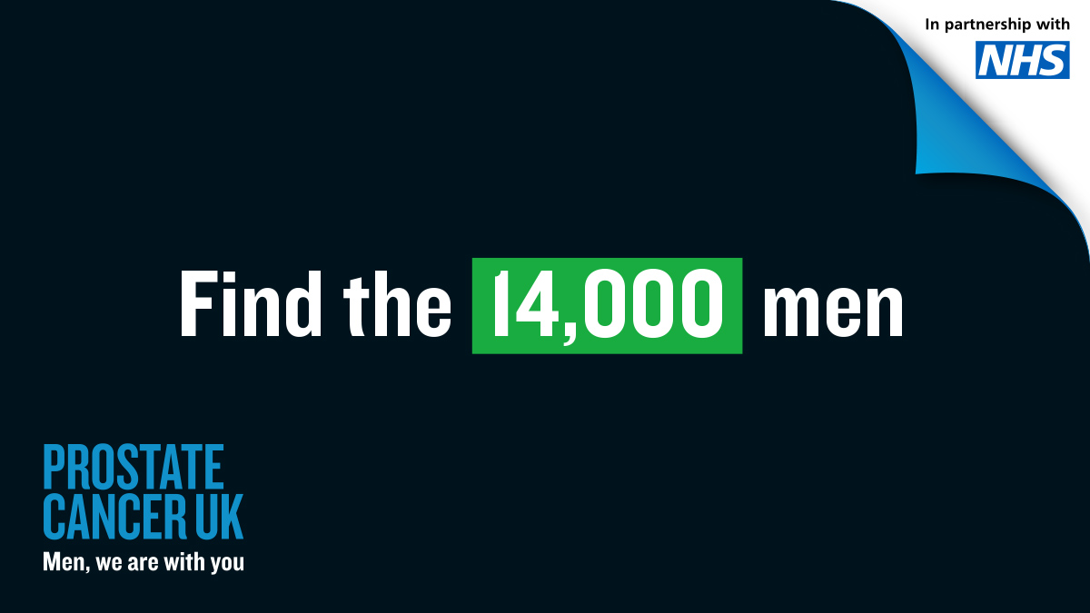 Find the 14,000 men. We've joined forces with the NHS to find the undiagnosed men who haven’t started prostate cancer treatment due to the pandemic. 1 in 8 men will get prostate cancer. Share our risk checker and help find them: bit.ly/3ckmRBy #MenWeAreWithYou