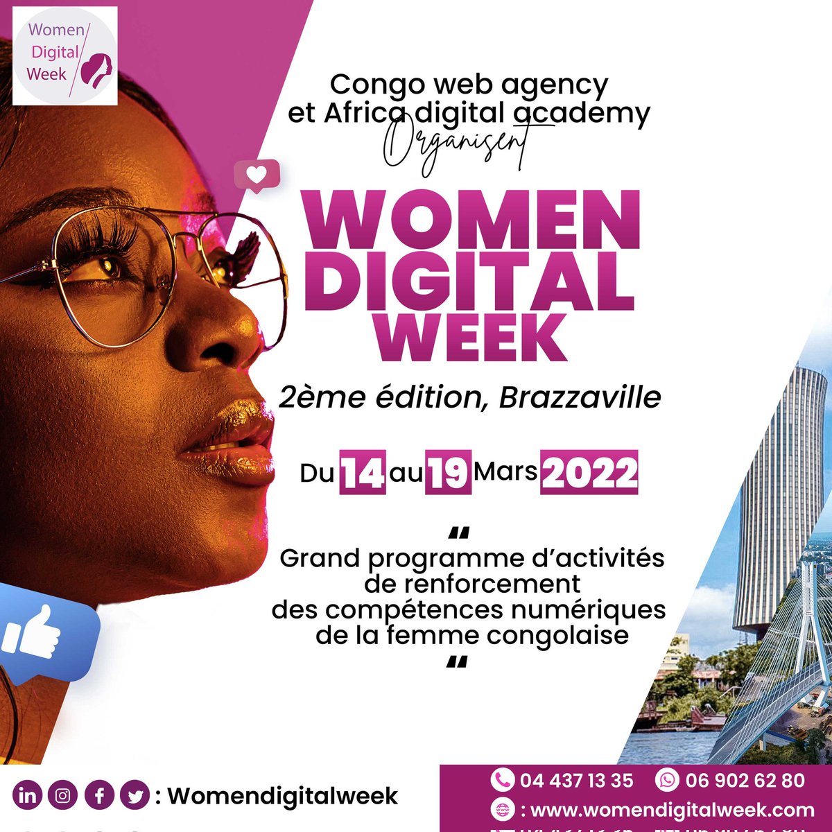 J'organise une activité autour des femmes et du numérique du 14 au 19 mars à Brazzaville
Au programme : Instagram, TikTok, WordPress,  Google Workplace, le Web3 et la Cybersecurité
Site internet : 
womendigitalweek.com
Inscription 
bit.ly/34DerWa
#WDW2022