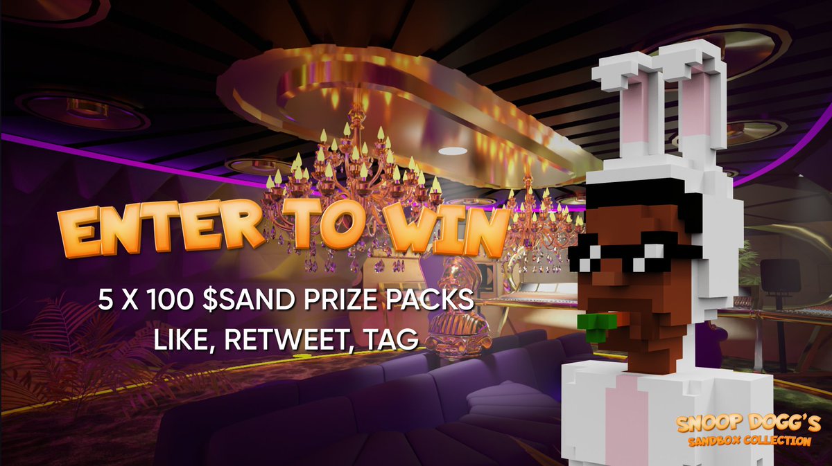 FLUF World (@flufworld) on Twitter photo #NFTGiveaway
🚀<a href="/TheSnoopAvatars/">The Doggies</a> mint is set for 22/2/22 and we can't stop shaking!
To celebrate <a href="/SnoopDogg/">Snoop Dogg</a>'s given us another 5 x 100 $SAND prize packs to give away!
To enter:
- Like, R/T, tag friends
Must be following <a href="/TheSnoopAvatars/">The Doggies</a>
Closes 24/2
#FLUFWorld #NFTGiveaway
🚀<a href="/TheSnoopAvatars/">The Doggies</a> mint is set for 22/2/22 and we can't stop shaking!
To celebrate <a href="/SnoopDogg/">Snoop Dogg</a>'s given us another 5 x 100 $SAND prize packs to give away!
To enter:
- Like, R/T, tag friends
Must be following <a href="/TheSnoopAvatars/">The Doggies</a>
Closes 24/2
#FLUFWorld