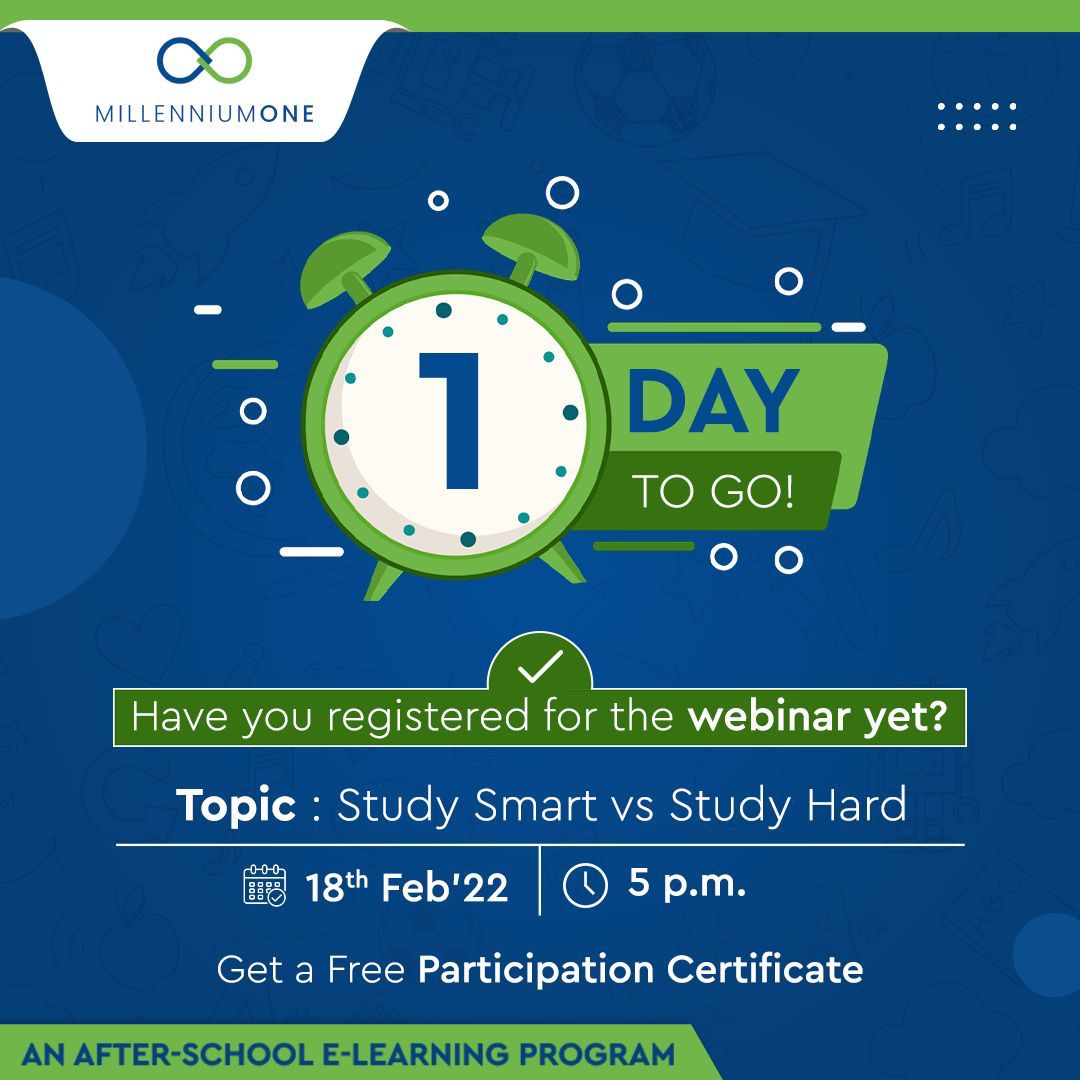 millenniumone_'s tweet photo. JUST 1 DAY TO GO!

|WEBINAR for Teachers &amp; Parents|
Time to transform the way you learn..

Join our webinar to learn from our panel of experts and know about effective ways to use your valuable study time.
To Sign up, click the link given 👇:
https://t.co/zW27P1dpau https://t.co/xRC5k825I6