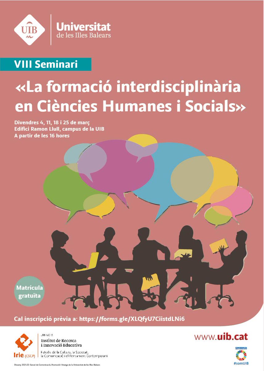OFPIllesBalears's tweet photo. Al VIII Seminari La formació interdisciplinària en Ciències Humanes i Socials es reflexionarà sobre #art, #història, #fotografia, #gènere i molt més.
Del 4 al 25 de març, aula de graus de l'edifici Ramon Llull, @UIBuniversitat @IRIEinstitut 
Inscripcions: https://t.co/1hMErvDLJd https://t.co/xQb7WcfhEq