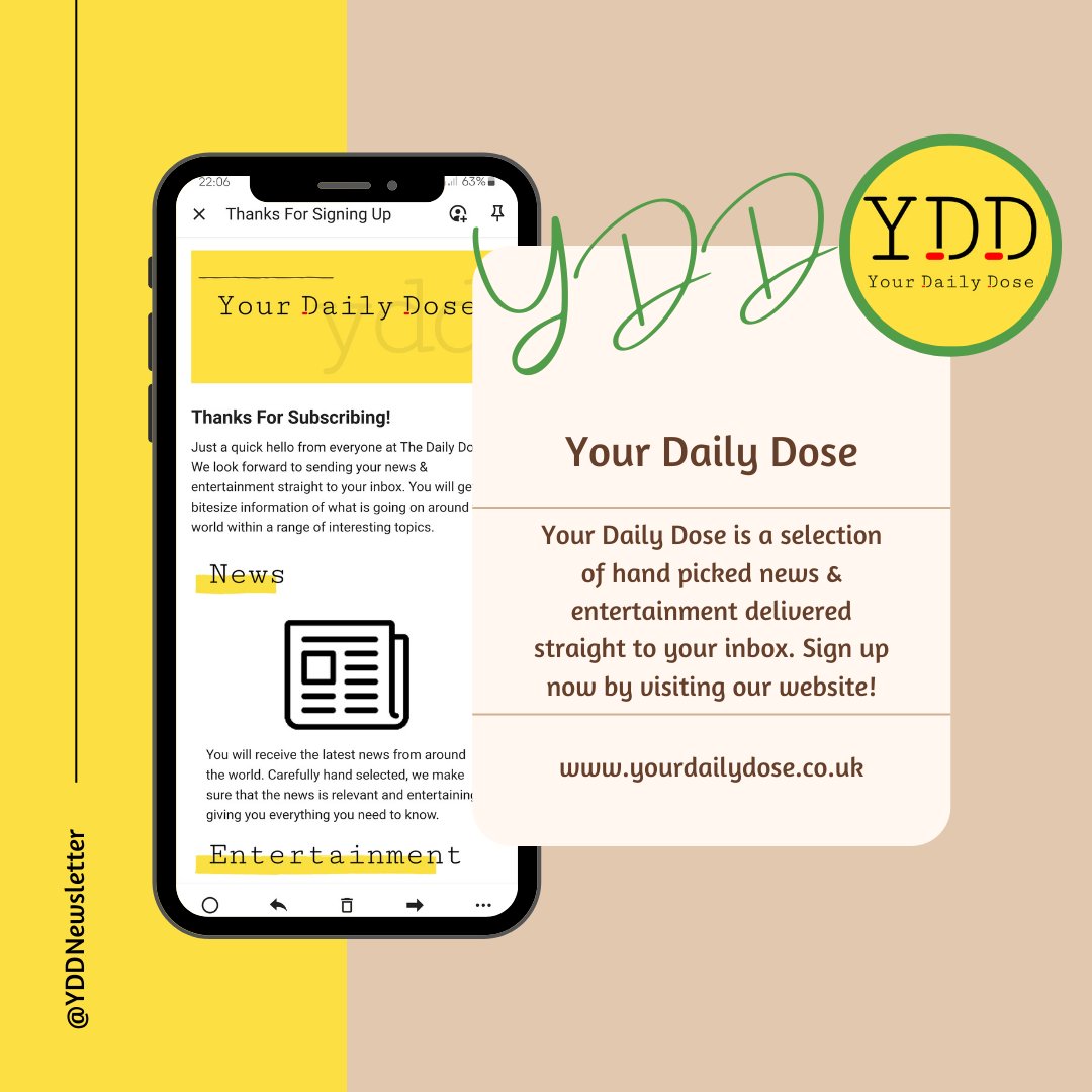 Subscribe now and receive your first Daily Dose tomorrow. Bitesize, hand-picked, news, entertainment &amp; more. All sent to your inbox for you to read at your own leisure. Visit yourdailydose.co.uk #news #entertainment #sport #music #games #podcasts