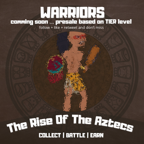 📢 WARRIORS comming soon‼️
In next weeks we start presale WARRIORS based on TIER level

✅ different rarity
✅ different stats (attack, defence, ...)
✅ tradable
✅ upgradeable

#NFT #NFTCommunity #NFTGame #NFTProject #NFTartist