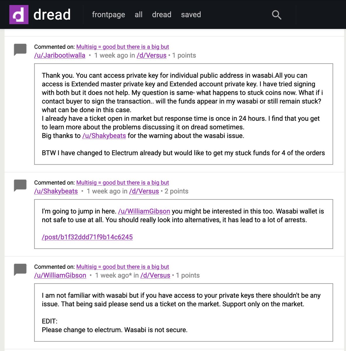 SamouraiDev's tweet photo. Dread readers are well informed about which tools to use in order to transact privately. Dread mods in particular have placed user privacy at the forefront of their platform's efforts.
#ReadDread #TorForums https://t.co/IrOLBOHKKA