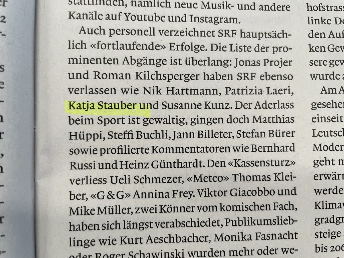 Hallo <a href="/Weltwoche/">Die Weltwoche</a>! Heute früh bin ich mit Katja Stauber zur Arbeit gefahren. Und wir sind beide am Leutschenbach ausgestiegen. Und ich sehe sie auch jetzt hier im Newsroom. 🤔