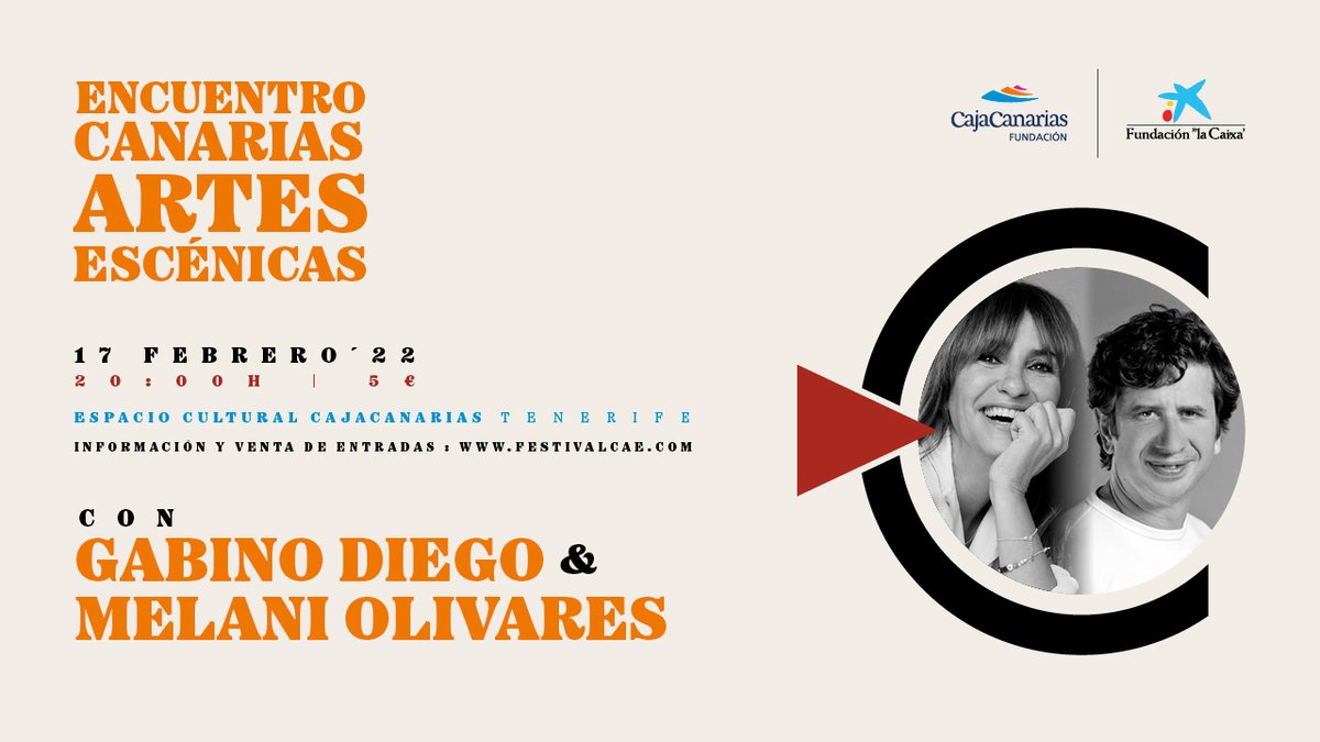 🎭 ¡Ya está aquí el <a href="/CaeFestival/">FestivalCAE</a> 2022!

⏰Hoy jueves, a partir de las 20:00 horas, no te pierdas el Encuentro CAE, con la presencia de <a href="/MelaniOlivaresM/">Melani Olivares</a> y <a href="/gabinodiego/">Gabino Diego</a> 

🎟️Últimas entradas, disponibles en bit.ly/EncuentroCAE20…

¡Vive el CAE!