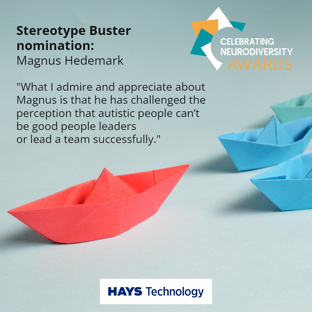geniuswithinCIC's tweet photo. We are so happy that Magnus Hedemark has been nominated in the #StereotypeBuster category for defying perceptions about #AutisticLeadership
@Magnus919
Thanks to @HaysTechUKI for sponsoring
#CelebratingNeurodiversityAwards #CelebrateDifference #Neurodivergent #Autistic https://t.co/aNCUa0xqYP