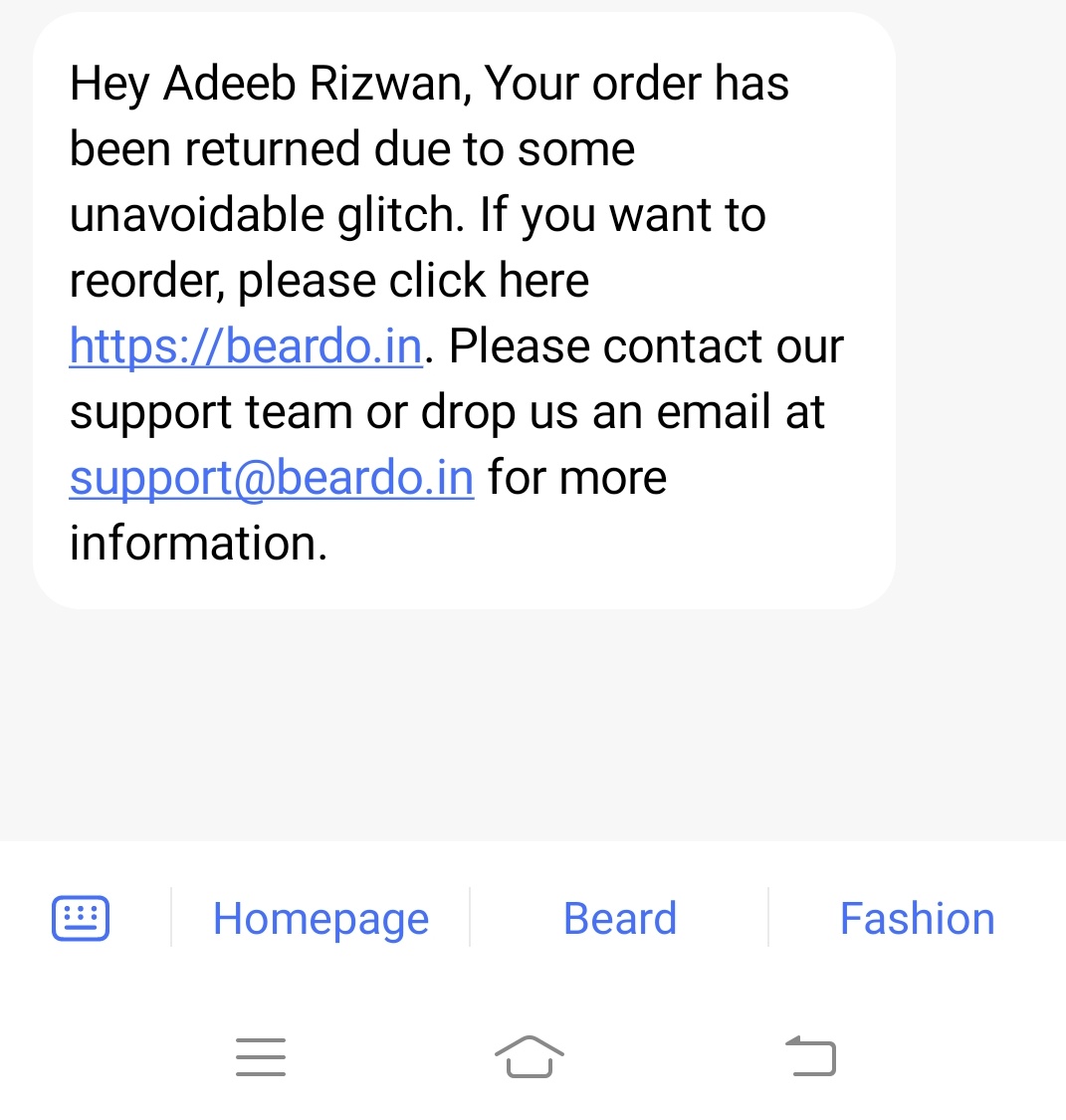 AdeebRizwan's tweet photo. @SujotMalhotra beardo automatic out of stock kar Raha hai product or product ka refund ya coupon code provide nhi kar Raha means beardo fraud kar raha h customer ke sath or Customer support executive koi help nhi kar rahe. Very bad experience with beardo @BeardoForMen https://t.co/1z6wlPpCbf
