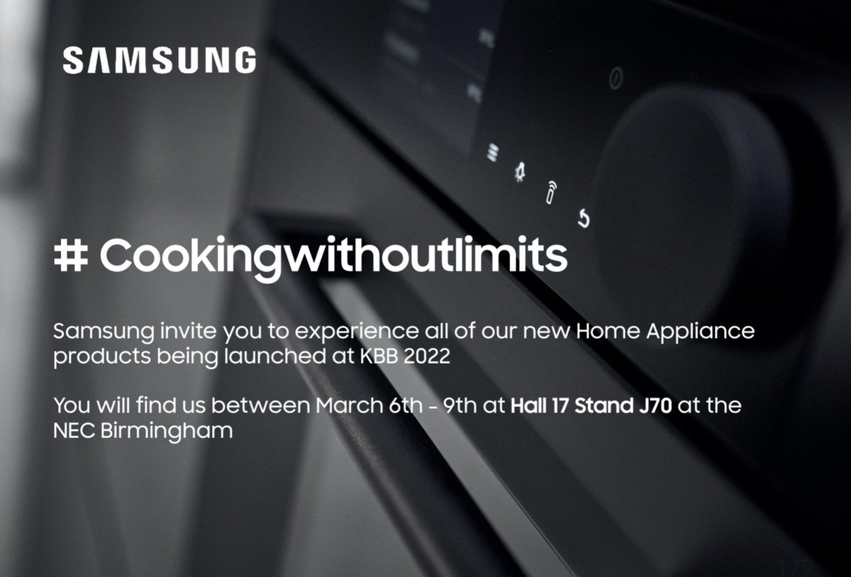 #kbb2022 at the NEC.
#Samsung will deliver the UK launch of a complete new range of built-in cooking products.

 #cookingwithoutlimits. 
#technology #kbb #kitchenappliances #kitchendesigner #kitcheninspiration #cooking #smarthome #kitchenretailer #kbbreview