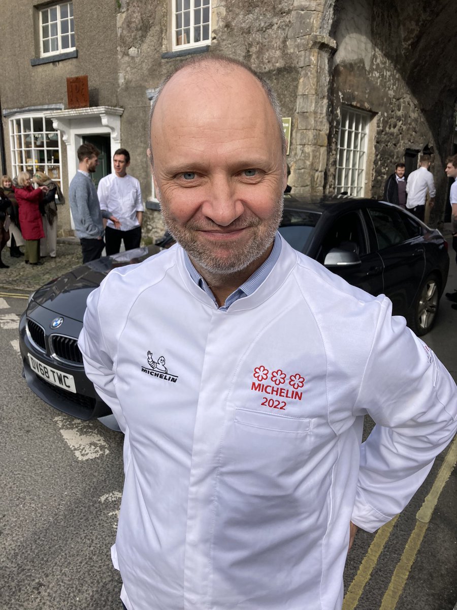 RogerJ_01's tweet photo. Great to share the celebrations in Cartmel with @simon_rogan and his  @lenclume team after they are awarded ⭐️⭐️⭐️ by @MichelinGuideUK. More @BBCNWT at 1830. https://t.co/YBI2I7rDzG
