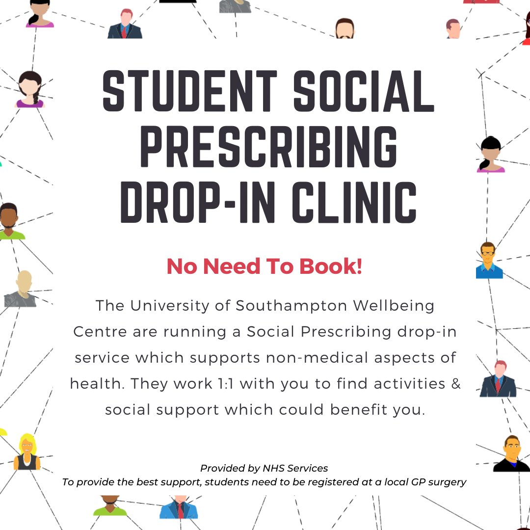 UnivHealthServ's tweet photo. Did you know that our drop-ins run weekly? Join our Social Prescriber again today at the Wellbeing Centre on @unisouthampton campus

Find out more 👇

https://t.co/9GtEK5eXtA https://t.co/KJDgqpkcl1