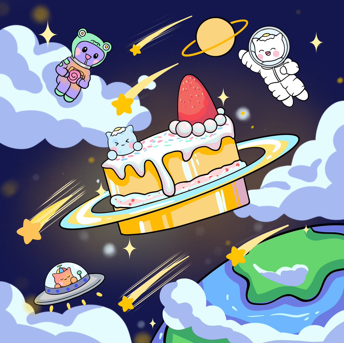 wp3553823's tweet photo. My little Mochis finally made it out of Earth and into Space and are celebrating. 

I’m sure they will go to the moon soon.

Do you think so too？😄@MoshiMochiNFT https://t.co/JrDbwUSQl8