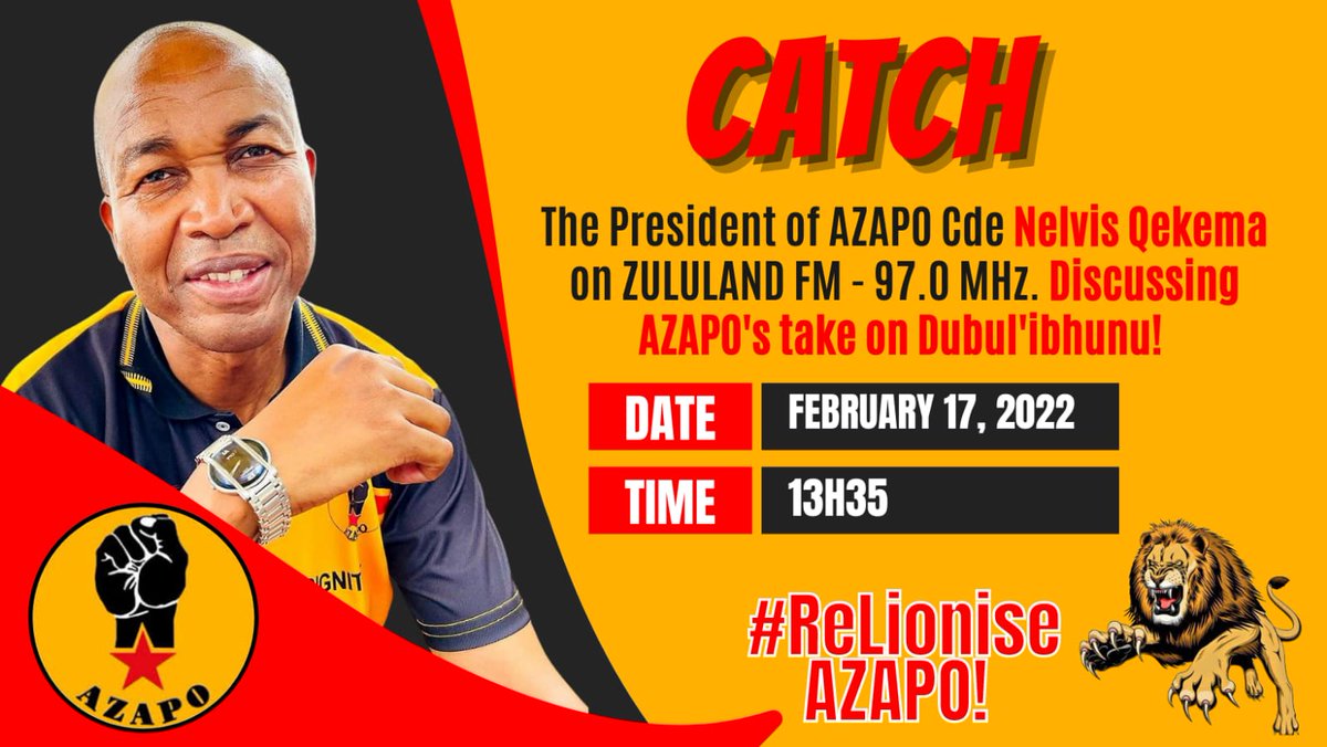 💛❤️🖤 We sing what we like! #Dubul'ibhunu!
<a href="/AZAPO_News/">AZAPO</a> <a href="/Miss_Placenta/">Cikizwa Dabula</a>
<a href="/Soulcandi78/">Kekeletso Khena</a> <a href="/GaoNodoba/">Gaontebale Nodoba</a>
<a href="/chrisswepu/">Chris Swepu</a> <a href="/MetsingMoms/">Moms Metsing</a>