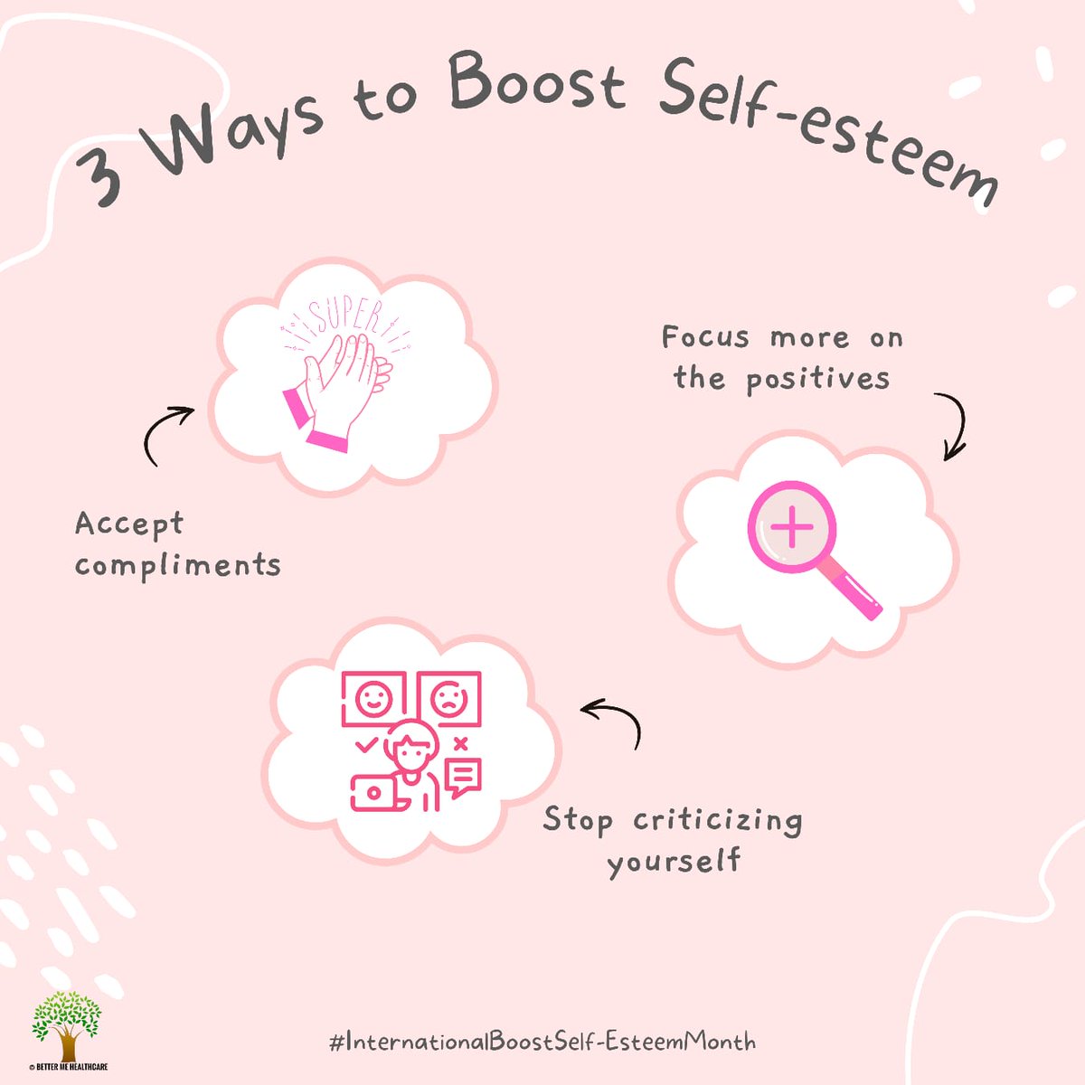 BetterMeHealth1's tweet photo. 3 Ways to Boost Self-esteem 🌿
🌺
#boostselfesteem #selfesteem #internationalboostselfesteemmonth #mentalhealthindia https://t.co/PsCAfPUXmB