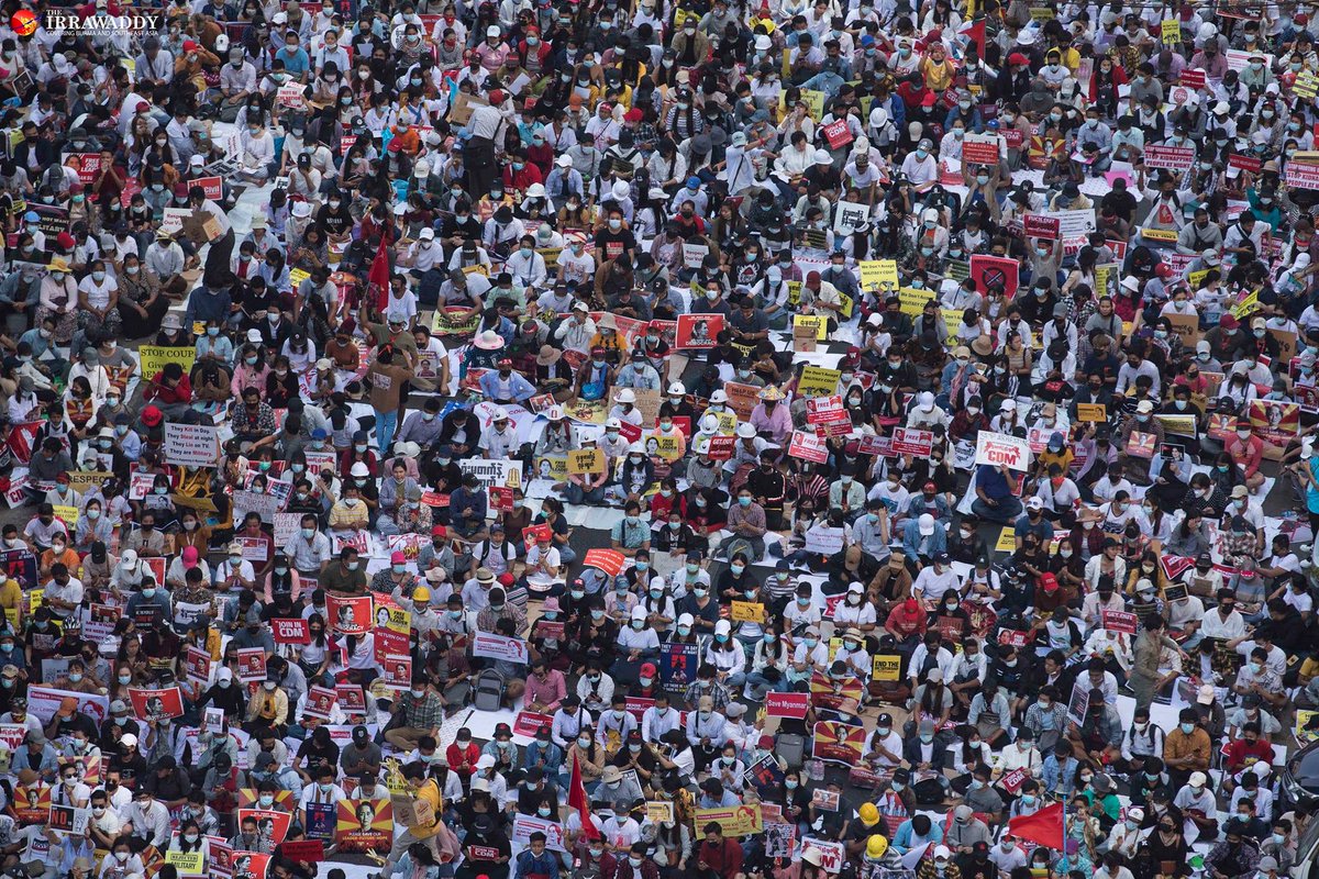 IrrawaddyNews's tweet photo. On this Day in 2021

Tens of thousands of Myanmar people took to the streets of downtown Yangon on Feb.17 last year to protest against the military regime, which seized power from the country’s elected government on Feb. 1. https://t.co/n8IHy8bCSj
