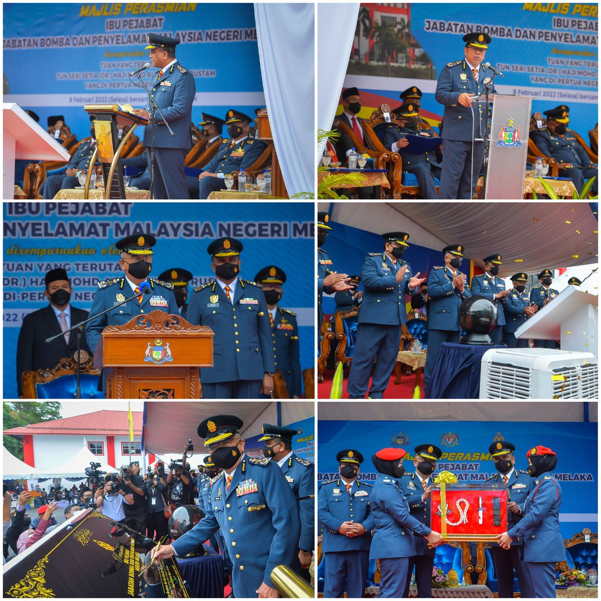 KP_bombaJBPM's tweet photo. 8.2.2022 Setinggi-tinggi penghargaan dan terima kasih di atas perkenan TYT Tun Seri Setia (Dr.) Haji Mohd Ali bin Mohd Rustam, Yang di-Pertua Negeri Melaka menyempurnakan Perasmian Ibu Pejabat JBPM Negeri Melaka hari ini. https://t.co/PlUfb5Yeif