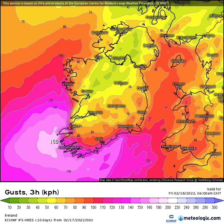 Carlow Weather on Twitter "Latest gust chart for StormEunice with a
