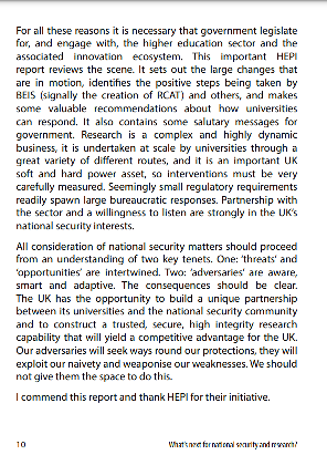 Good to see this new <a href="/HEPI_news/">Higher Education Policy Institute</a>  report on national security out today and foreword from  <a href="/CityUniLondon/">Anna</a> President <a href="/profserious/">Anthony Finkelstein</a> 

Researchers contribute directly to developing sensitive technologies that provide security to the UK, and this work must be protected.