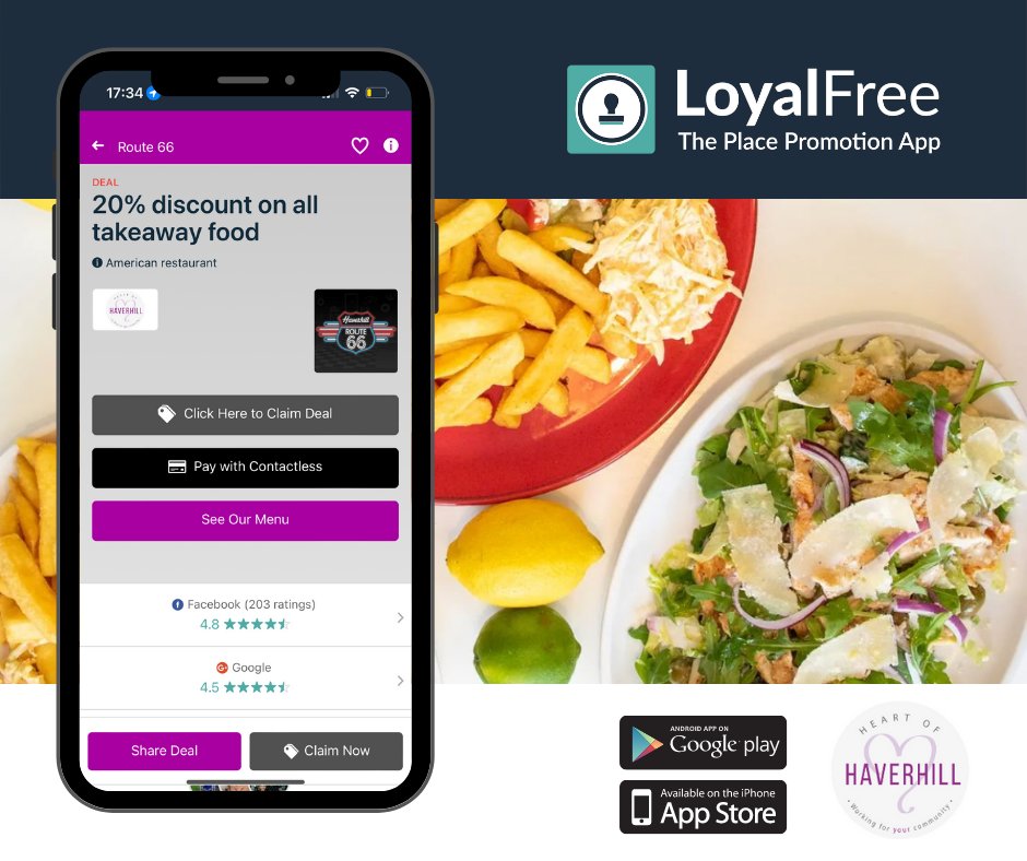 loyalfreeapp's tweet photo. Indulge in juicy burgers and loaded sundaes at Route 66 Haverhill🍔 

Get your American diner fix and enjoy 20% off when you takeaway, with the LoyalFree app! 

Download the LoyalFree app for free: https://t.co/FRJXLRtsYs 🤳

@HeartHaverhill #supportlocal #supporthospitality https://t.co/w0XIE5ikIW