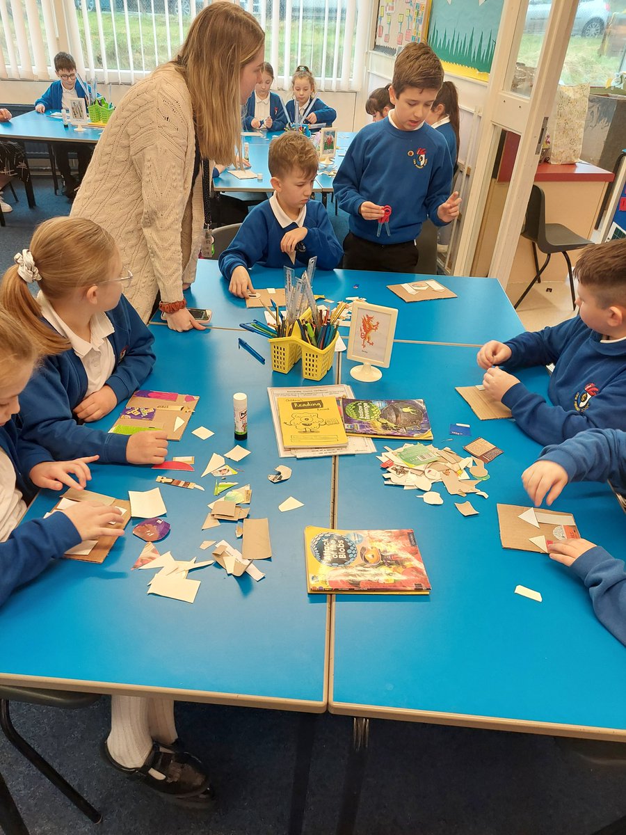 Thank you to @_Charlottebarry and @NELLABELLA1996 from @VisitCyfarthfa for visiting @CwmPrimary in Ebbw Vale with us.  The pupils used recycled cardboard to make their own castle stamp @WellbeinMerthyr #schoolengagement #castles #recyclingmaterials