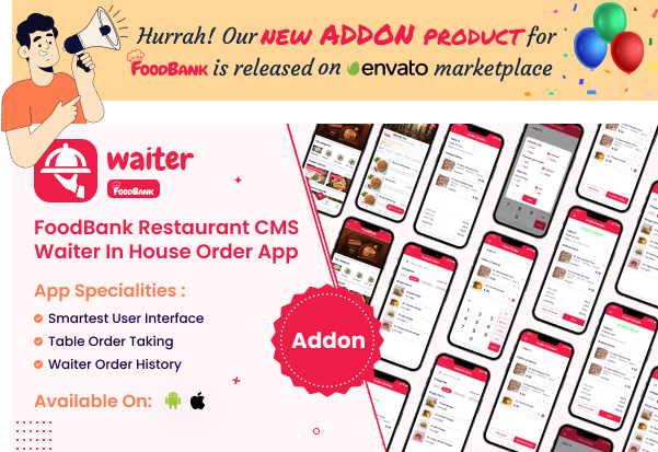 inilabsn's tweet photo. Hurrah! Our new waiter app addon for foodbank  is released on envato marketplace.
Product: waiter app
Key Features:
Smartest User Interface
Table Order Taking
Waiter Order History
For more information please visit:
waiter app:
https://t.co/2sVFOz3kZs... https://t.co/l5B376Fdny