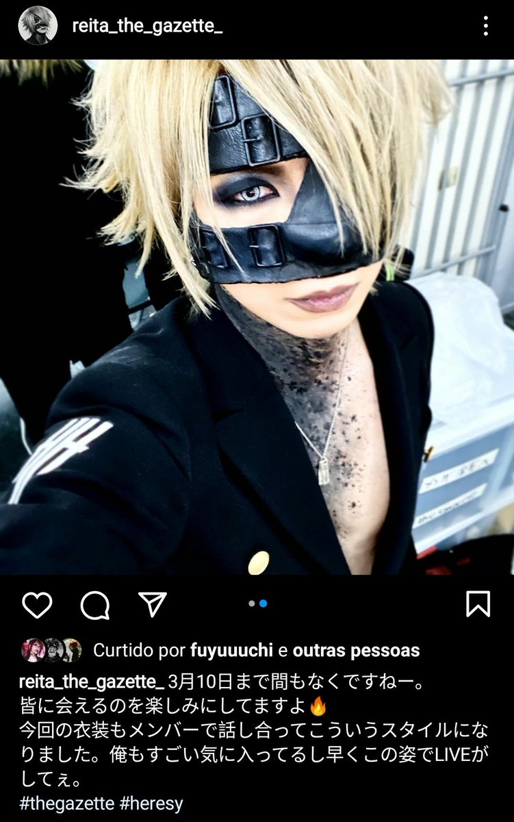 transdepravity's tweet photo. · Instagram Post REITA ·

‘ Só mais um pouquinho até 10 de março, né?
Estou muito ansioso para encontrar todos vocês! 🔥
Nossas roupas, desta vez, foi resultado de uma discussão entre os membros. 
Eu amei demais elas e quero ter um show logo, o mais rápido  
#thegazette #heresy ’ https://t.co/qonYyGyRmv