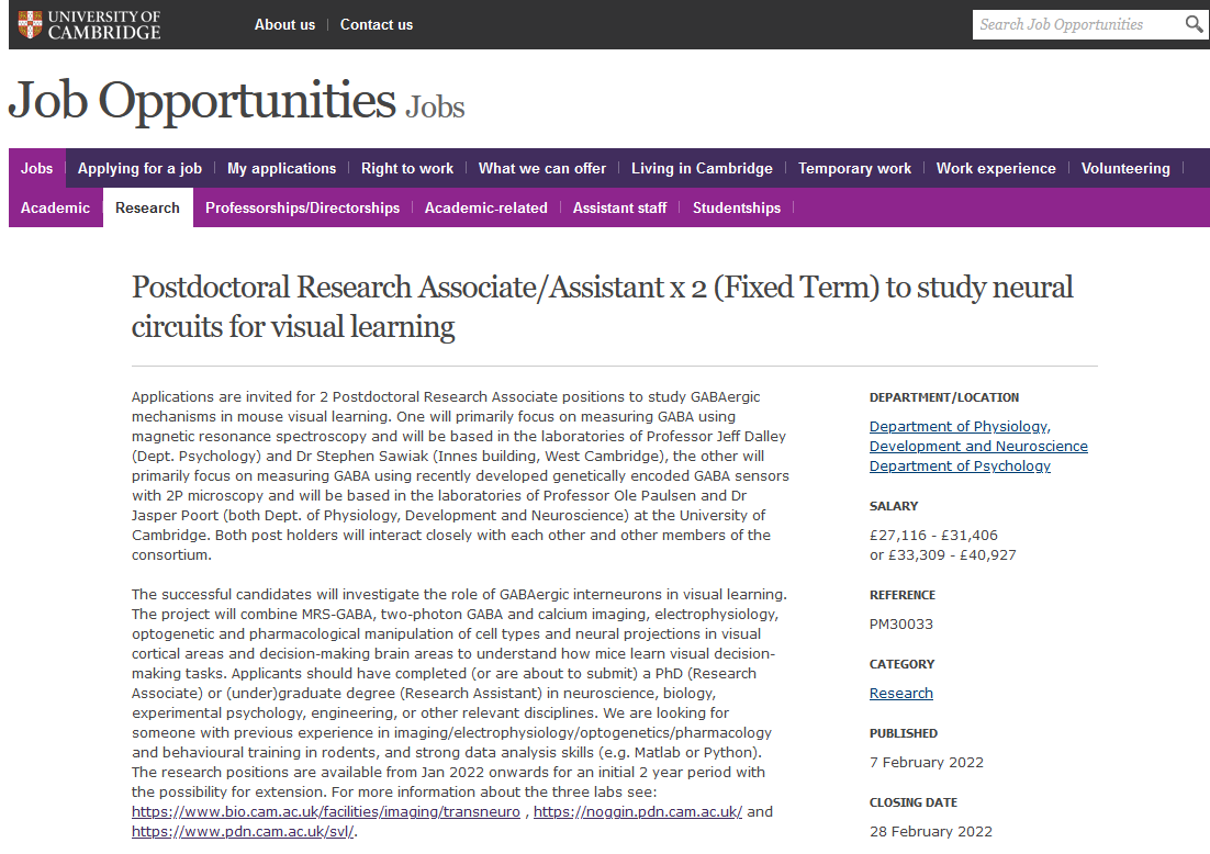 Jasper Poort (@jasper_poort) on Twitter photo Looking for 2 postdocs to study GABAergic mechanisms of visual learning in mice: join collaborative project with Ole Paulsen, Jeff Dalley, Steve Sawiak and international team <a href="/PDN_Cambridge/">PDN Cambridge</a> <a href="/CambPsych/">Dept of Psychology</a> <a href="/CamNeuro/">Cam Neuroscience</a> <a href="/Cambridge_SBS/">School of Biological Sciences</a> See jobs.cam.ac.uk/job/33491/ & pdn.cam.ac.uk/svl Looking for 2 postdocs to study GABAergic mechanisms of visual learning in mice: join collaborative project with Ole Paulsen, Jeff Dalley, Steve Sawiak and international team <a href="/PDN_Cambridge/">PDN Cambridge</a> <a href="/CambPsych/">Dept of Psychology</a> <a href="/CamNeuro/">Cam Neuroscience</a> <a href="/Cambridge_SBS/">School of Biological Sciences</a> See jobs.cam.ac.uk/job/33491/ & pdn.cam.ac.uk/svl