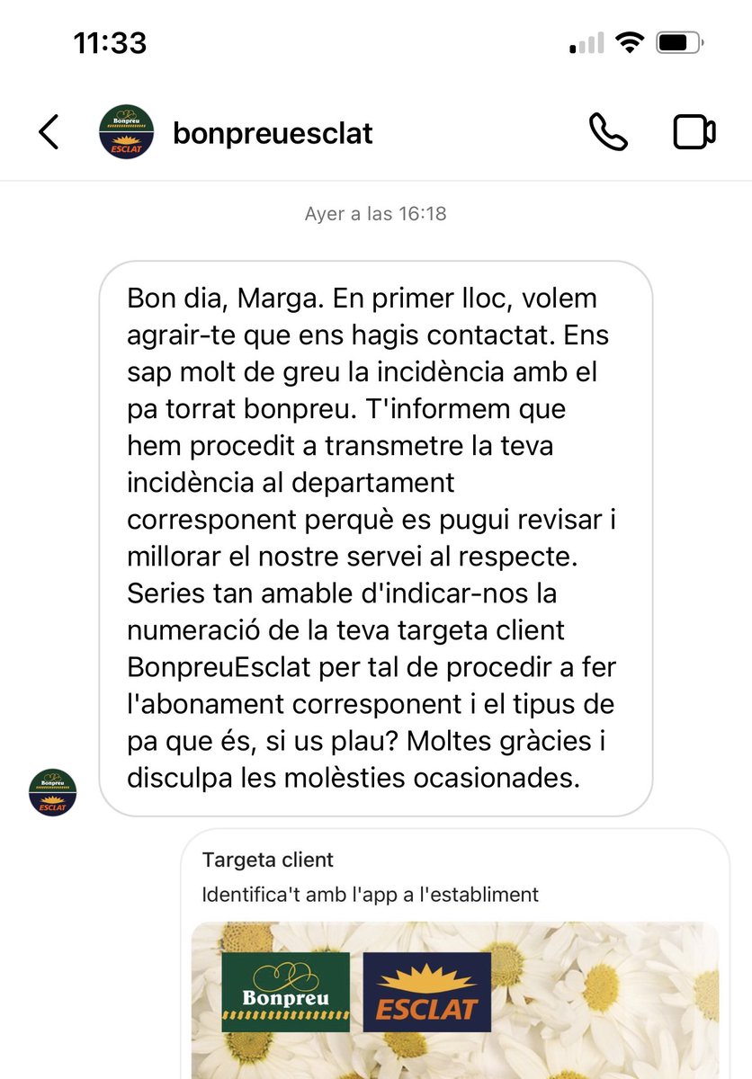 LaMateu's tweet photo. D’això se’n diu una bona atenció al client!!! Ahir vaig fer la queixa i ahir mateix vaig rebre la resposta i a més, acaben de telefonar-me, de @bonpreuesclat per demanar-me disculpes. #aixísí #amabilitat #bonservei #personal10 https://t.co/RwbcxAZh8Y