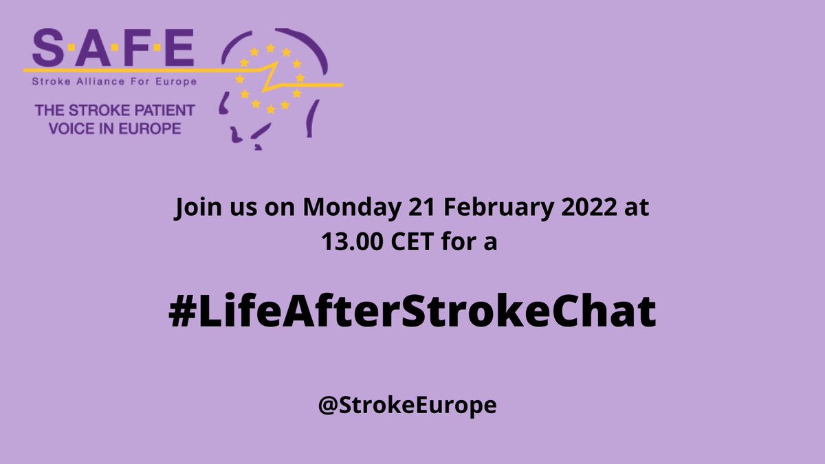 3 days to our #LifeAfterStroke TweetChat 21 Feb @13.00 CET Join special guests @AvrilDrummond1 @LesleyScobbie @DoftpionCarina @DianaWongRamos1 Join us using this hashtag #LifeAfterStrokeChat Please RT For more about our events bit.ly/3KmsUWu