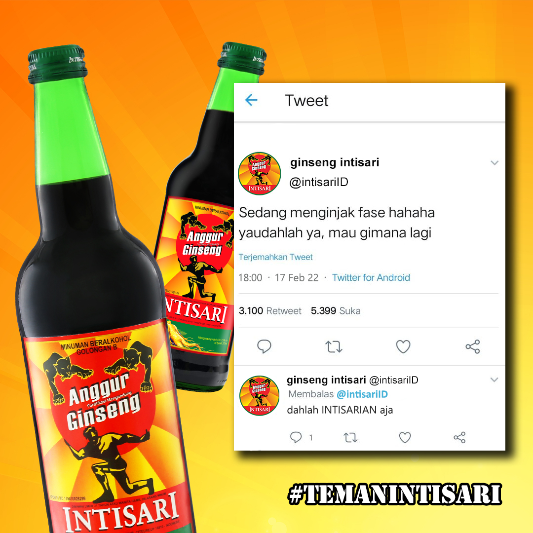 intisariID's tweet photo. Dahlah nurut aja
#GinsengIntisari #GueIntisari #TemanIntisari #AnggurGinsengIntisari https://t.co/QIF75BxHWy