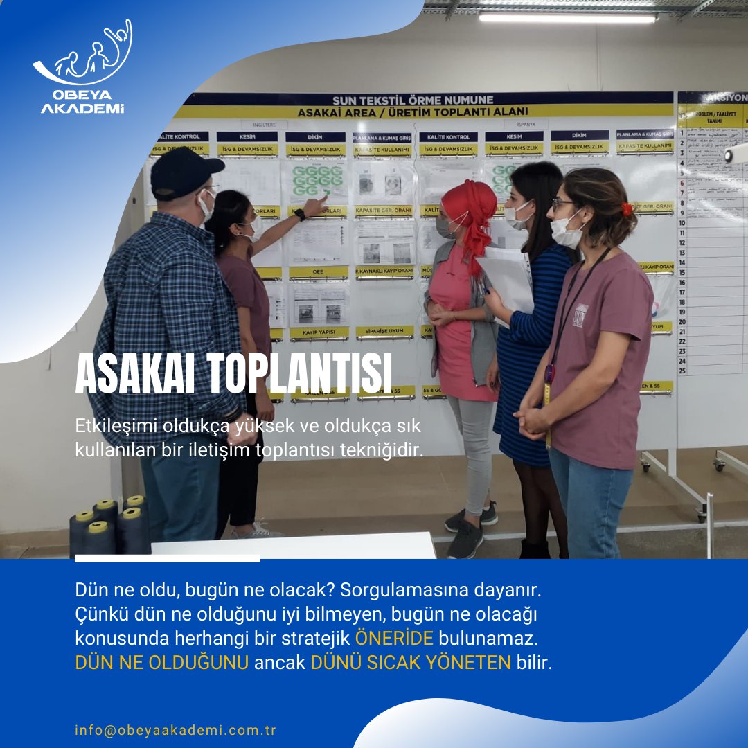 ASAKAI, etkileşimi yüksek ve oldukça sık kullanılan bir iletişim toplantısı tekniğidir.
obeyaakademi.com.tr/asakai-nedir-a…
#asakai #asakaitoplantısı #asakaipanosu #yalınüretim #yalınyönetim