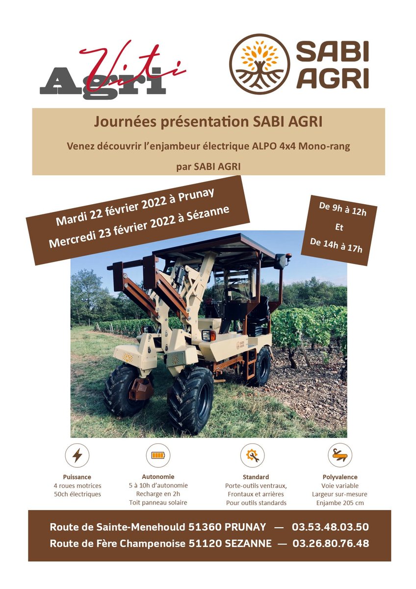 [Notre réseau de distribution s'agrandit] Focus sur la présentation de notre Enjambeur Électrique ALPO en Champagne avec notre partenaire AgriViti ! N'hésitez pas à vous inscrire directement au 03 26 66 57 34 afin de nous rejoindre pour ces journées ! #agriculture #innovation