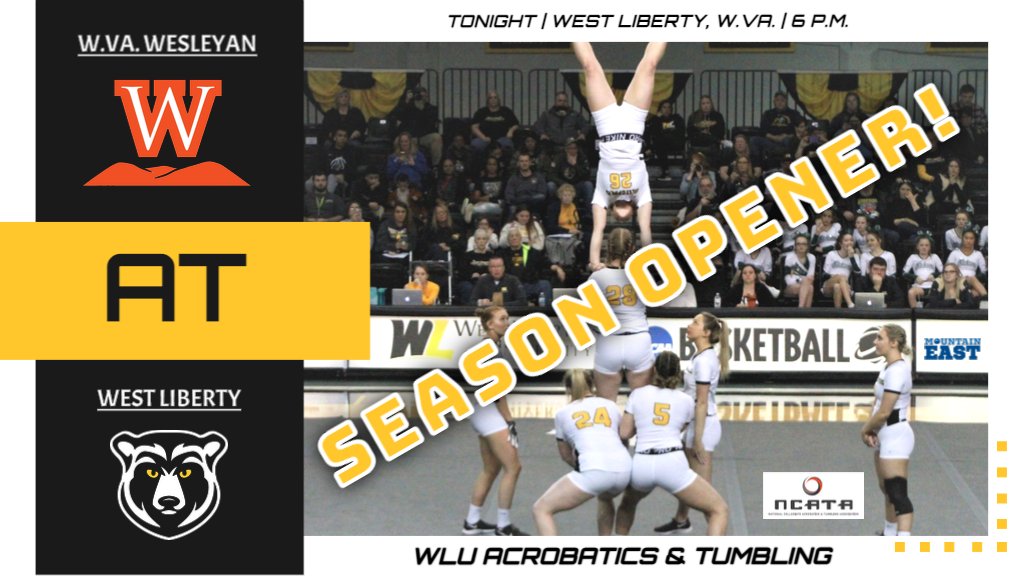 WLathletics's tweet photo. Ranked No. 11 in the nation and No. 1 in the MEC, West Liberty's Acrobatics &amp; Tumbling team debuts at home tonight with a 6 p.m. match against https://t.co/3FoGelAooI. Wesleyan. It's SHOWTIME! #GoWLU #NCATA22 @TopperStation @TheMountainEast @theNCATA https://t.co/8vN8g7qr0v