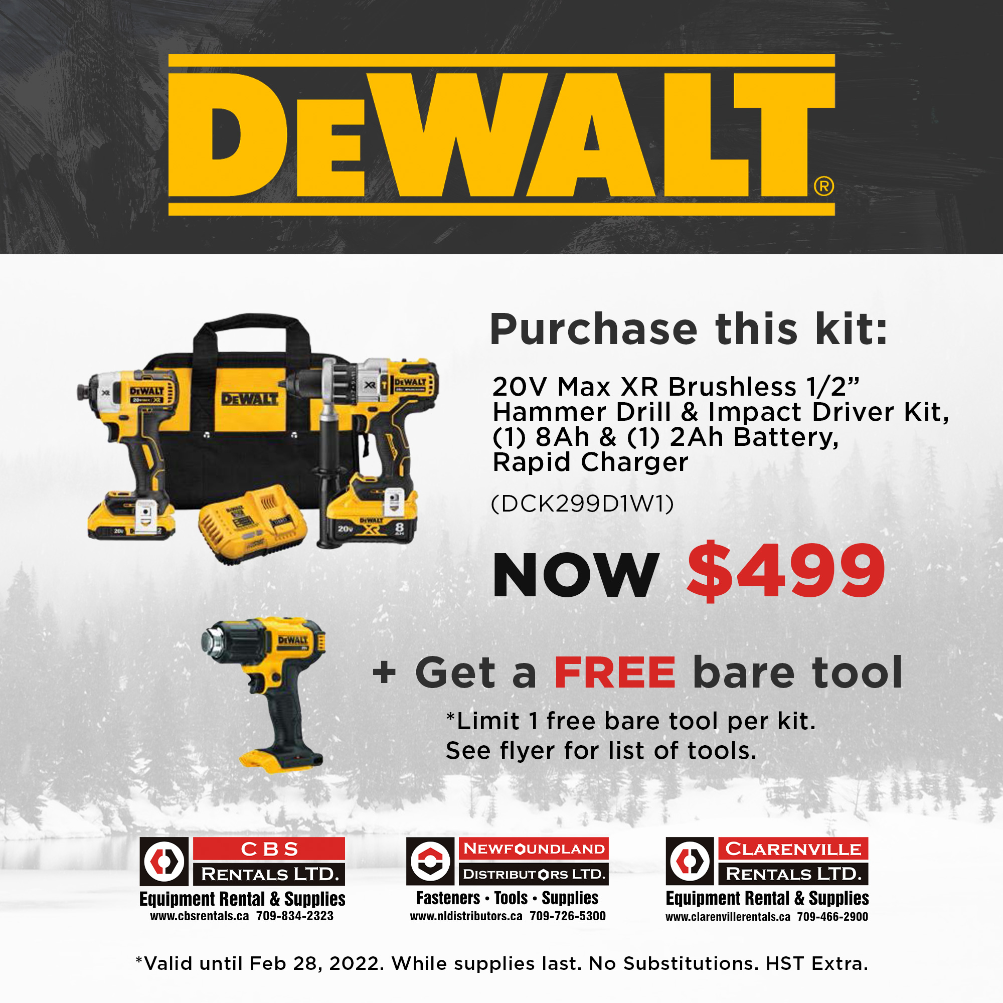 nedsænket Okklusion Addition NL Distributors Group of Companies on Twitter: "Get a FREE bare tool when  you purchase a #DeWalt DCK299D1W1 20V Max XR Brushless 1/2” Hammer Drill  &amp; Impact Driver kit! ⚡️ Now $499 +