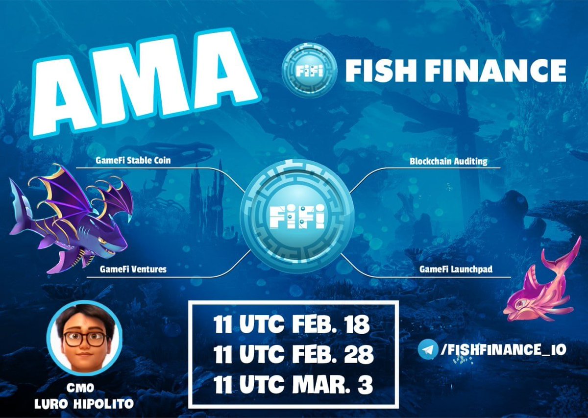 FishFinance AMA 18th Feb 2022
Top 10 best questions will be gifted $100 FiFi!
Your question: bit.ly/3BqwDhK
- Exchange, Q&amp;A and discussion with CMO of FishFinance
- Q&amp;A about the process of purchasing whitelist IDO
- FAQ about listing Pancakeswap