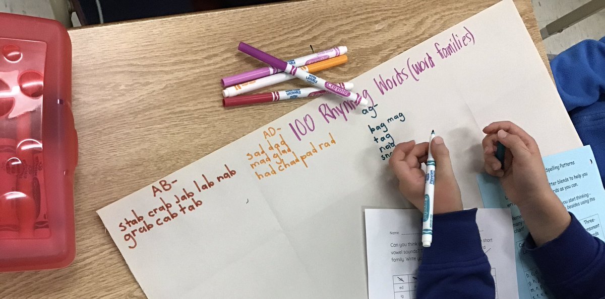 room_205's tweet photo. Rising to the challenge to try to write 100 rhyming words! #100thDay #GroupThinking @LC2_TDSB https://t.co/PTzRRO9oVi