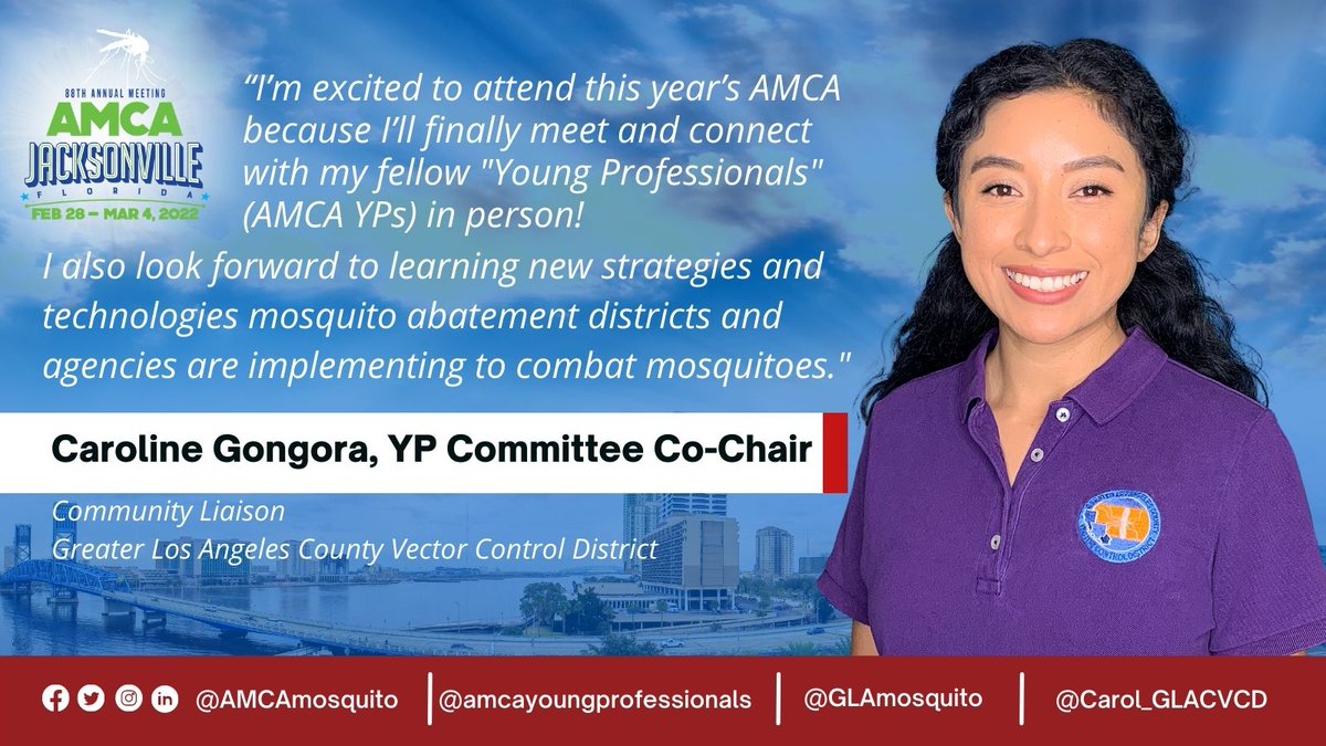 AMCAmosquito's tweet photo. The AMCA YP is an excellent way to network and meet folks! Stop the YP Booth or go to ▶️ https://t.co/Uxra2bd9YE 

@Carol_GLACVCD, @AMCAYPs Committee Co-Chair and @GLAmosquito Community Liaison shares her excitement to connect with fellow YPs at #AMCA2022. https://t.co/q5BKYu9zLe https://t.co/Uyd3ECarkk