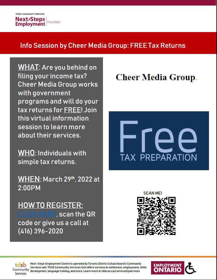 GerrardSquare's tweet image. Next Steps Employment March 2022 Workshop &amp;amp; Events Calendar.
Plus - Info Session: Free Tax Preparation, Ministry of Labour, Training and Skills Development (MLTSD): Employment Standards Program and SHL Talent Central Assessment flyers.
#tdsbcommunityservices 
#nextstepsemployment