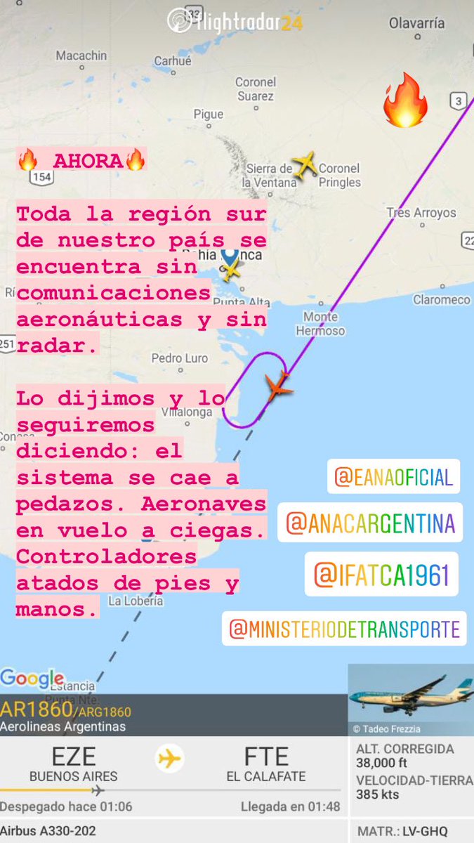 ❌ No hubo posibilidad de establecer comunicaciones entre las torres de control y aviones, los pilotos estuvieron volando sin contacto. Luego tuvieron comunicaciones intermitentes, que afectan la seguridad de los vuelos.