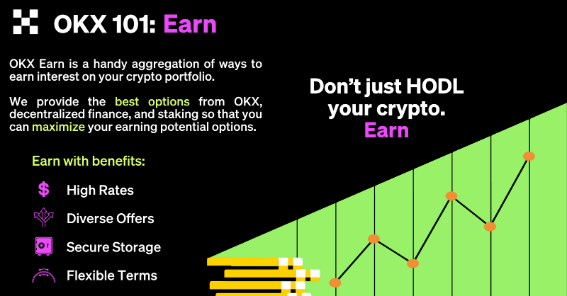 okx's tweet photo. 💡 OKX 101: Earn

#OKXEarn is a handy aggregation of ways to earn interest on your #crypto portfolio. 

 📈 The best options from OKX, #DeFi, and staking are provided so that you can maximize your earning potential options. 

Learn more ⤵️