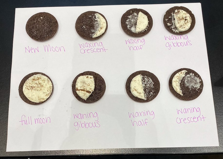CastellaMs's tweet image. Today in @DrPangansclass we learned about space exploration, created a Robot End Effector, and created an Oreo display of the waxing and waning moon phases! #COEBlockA