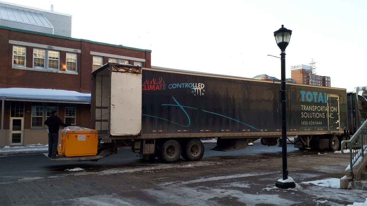 conlin_dan's tweet photo. The crates for our next big show "The World of Yousuf Karsh" arrived @Pier21 yesterday. We now have 110 original prints by this master portrait photographer (and  refugee) safely on site. The exhibition opens March 12:  https://t.co/q5xVX65yrW  #KarshIsComing @mbamtl @KarshYousuf https://t.co/opgBjyEIdN