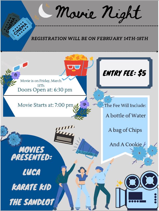 Spartans!  You have one more day to register and buy a ticket to the NJHS Movie Night on March 11th.  See Mrs. Rupert in the mixing bowl Friday morning to reserve your spot!