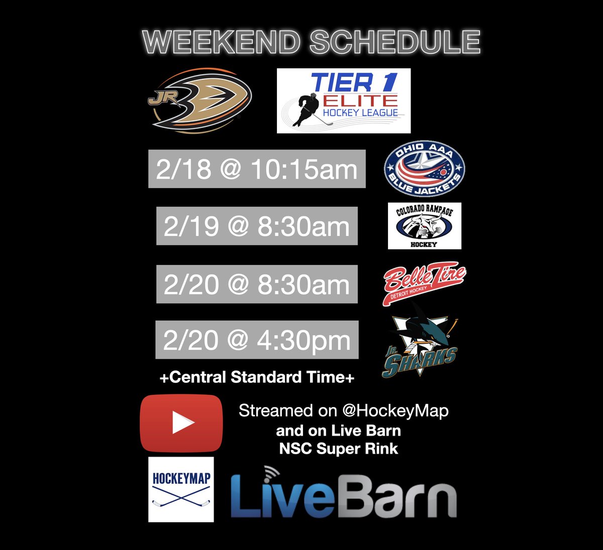 WEEKEND SCHEDULE. Starts tomorrow. #FlyTogether <a href="/JrDucks15AAA/">Jr Ducks 15O AAA</a>