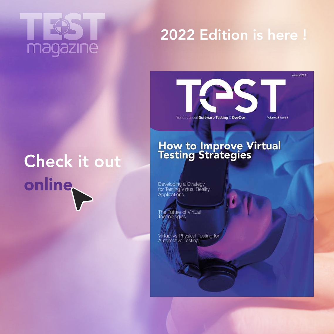 testmagazine's tweet photo. ✨ TEST MAGAZINE JANUARY 2022 ✨
We are delighted to present you the first issue of #TestMagazine 2022, all about #VirtualTechnologies in #SoftwareTesting.
Discover our brand-new #magazine of 2022 by clicking on the link below 👇
https://t.co/YZfNOPlLi5 https://t.co/KxoWKA54b9