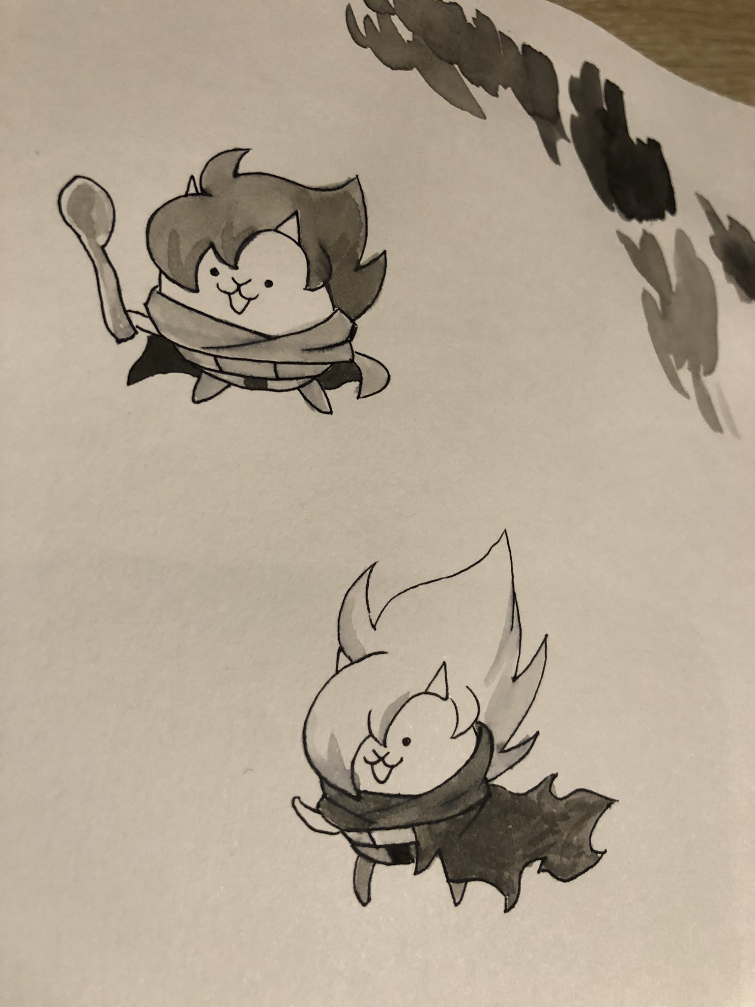 たまこ 絵の具の黒の濃淡で色塗り 完成した絵 かわいい にゃんこ大戦争のキャラかわいい サイキックネコとネオ サイキックネコ T Co 4xcm4wujoo Twitter