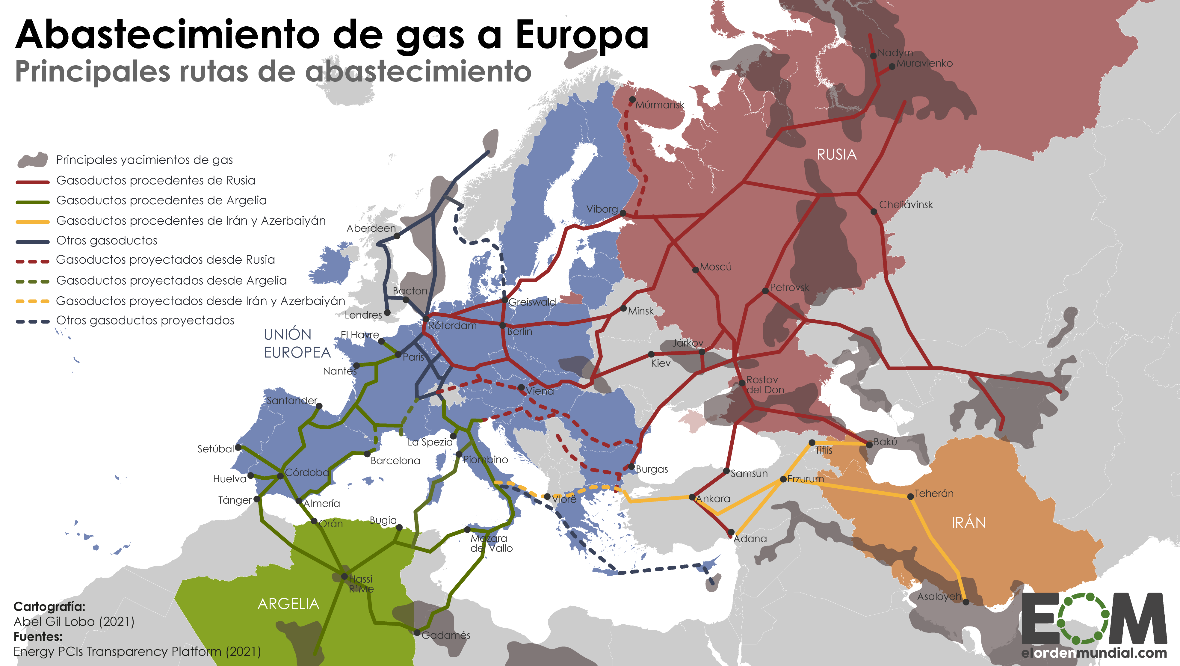 El mapa de los gasoductos de Europa